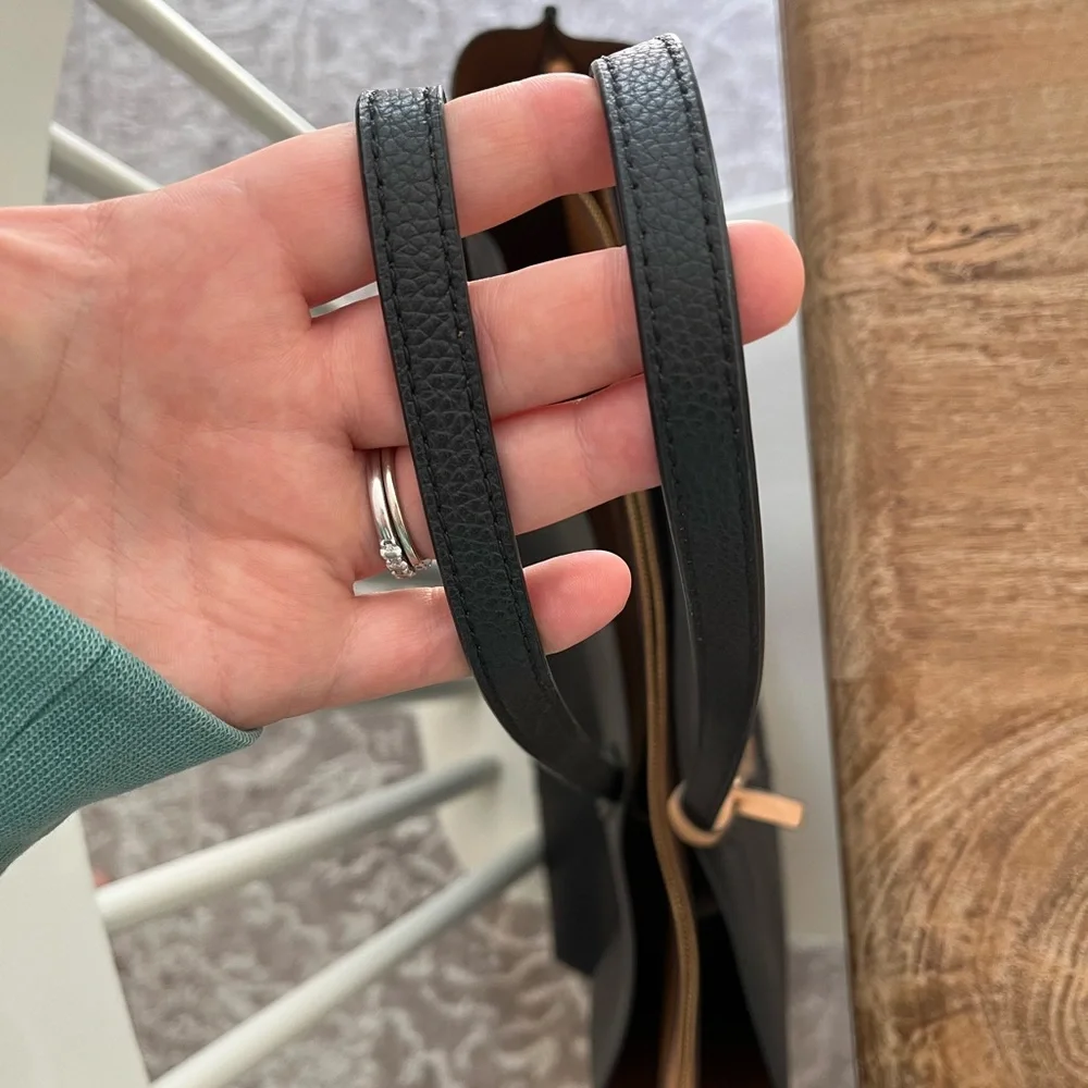 Tory Burch Black Leather Tote with Tan Accent